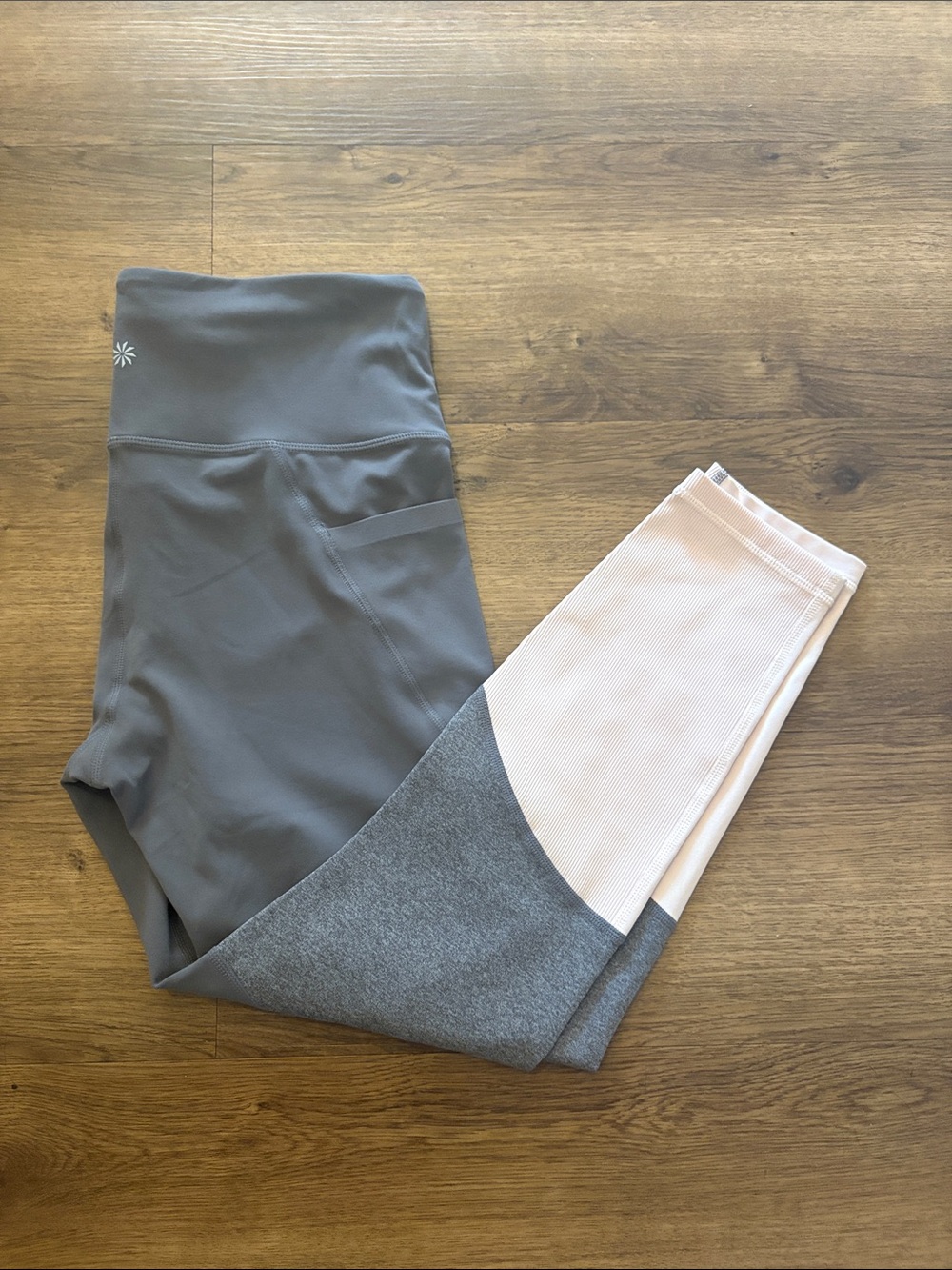 Athleta Colorblock Leggings in Gray and Light Pink